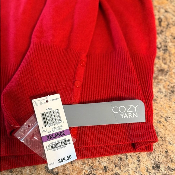 NWT JM Collection Womens XXL Red Long Sleeve Sweater Buttons On Sleeves Cozy - Picture 7 of 16